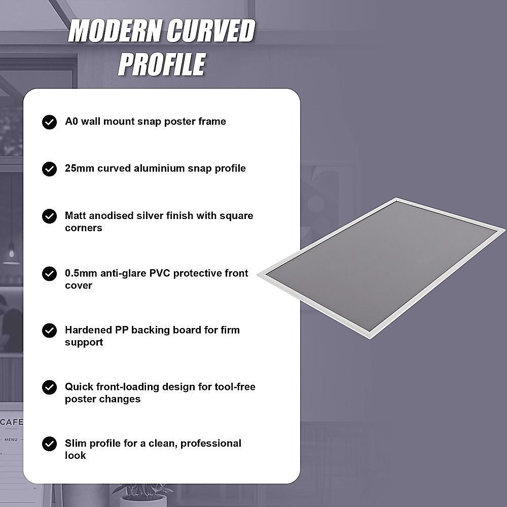 A0 2pc Aluminium Snap Poster Frame Wall Mount Sign Holder Silver