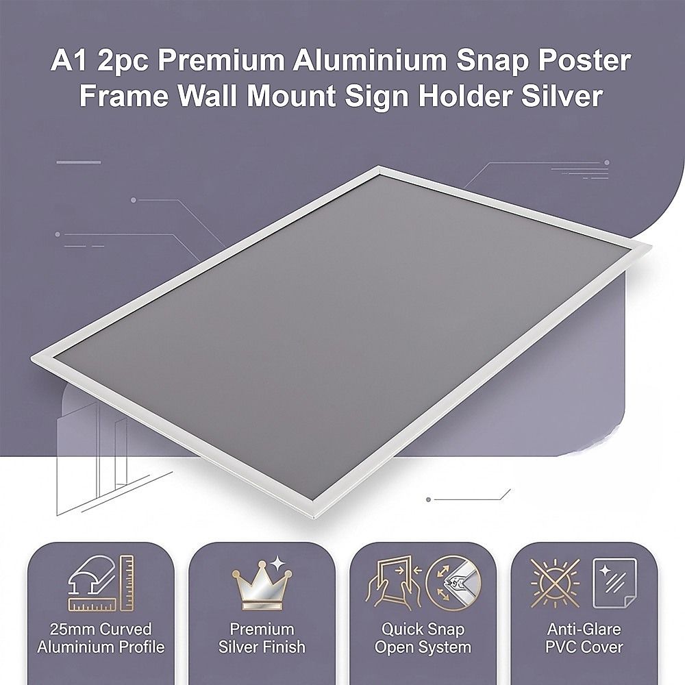 A1 2pc Aluminium Snap Poster Frame Wall Mount Sign Holder Silver