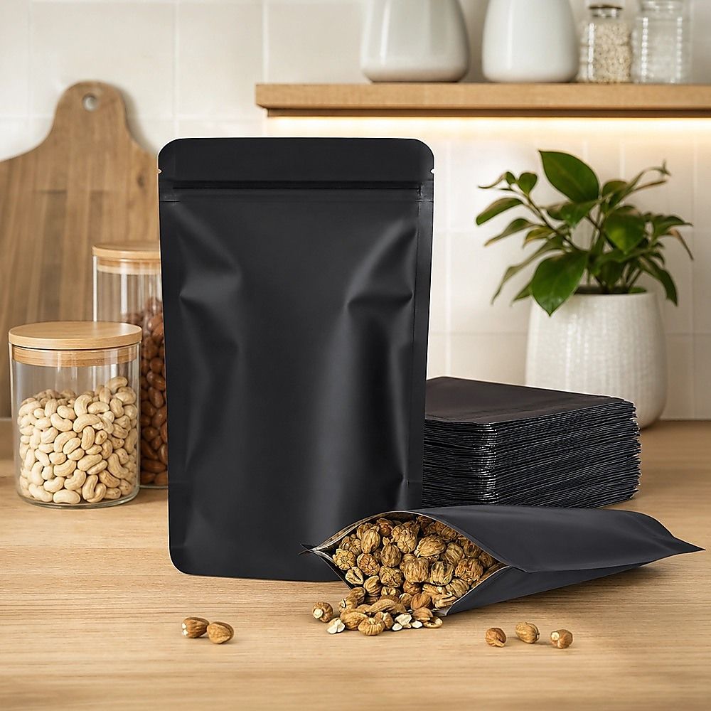 Black Aluminium Mylar Foil Stand Up Pouch 100pcs