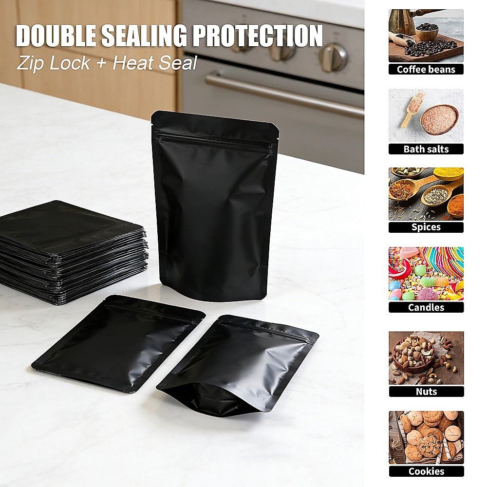 Black Aluminium Mylar Foil Stand Up Pouch 100pcs