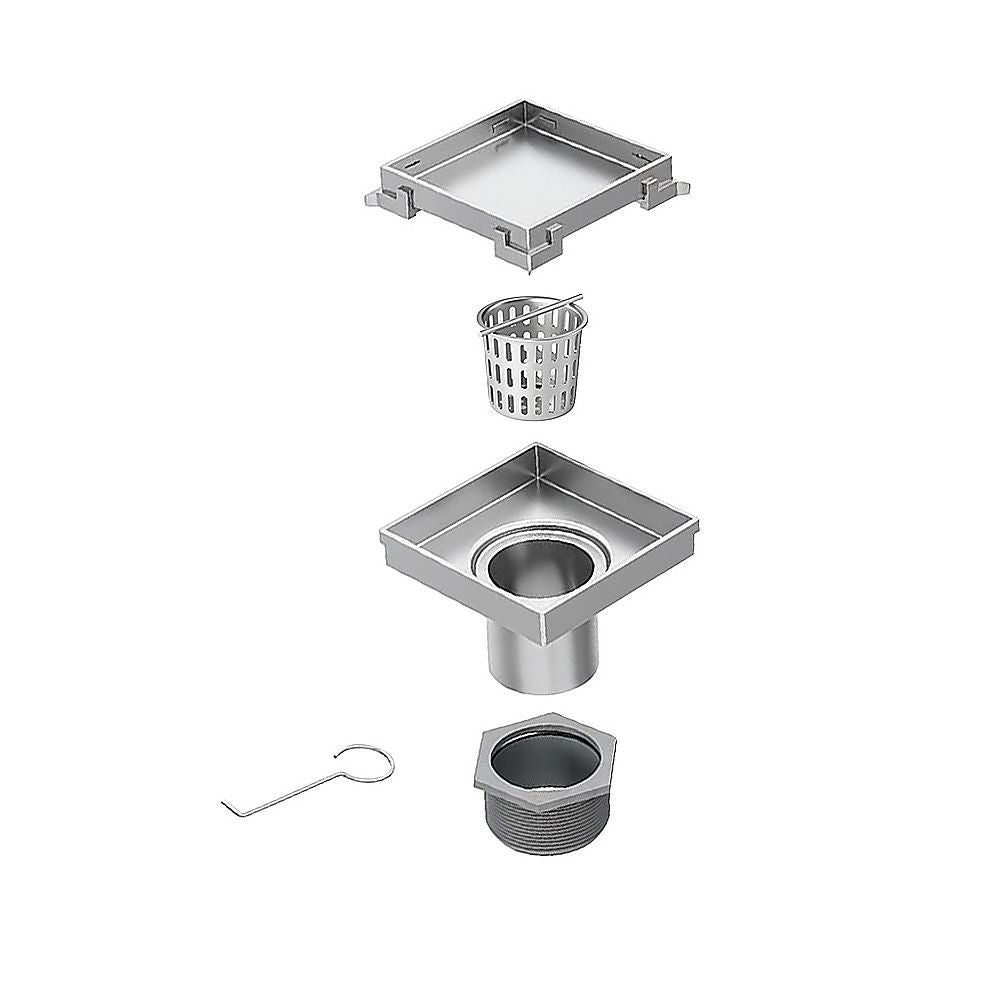 10x10cm Square Shower Drain with Removable Tile Insert Grate – Stainless steel 304SS, CUPC Certified for Modern Bathrooms