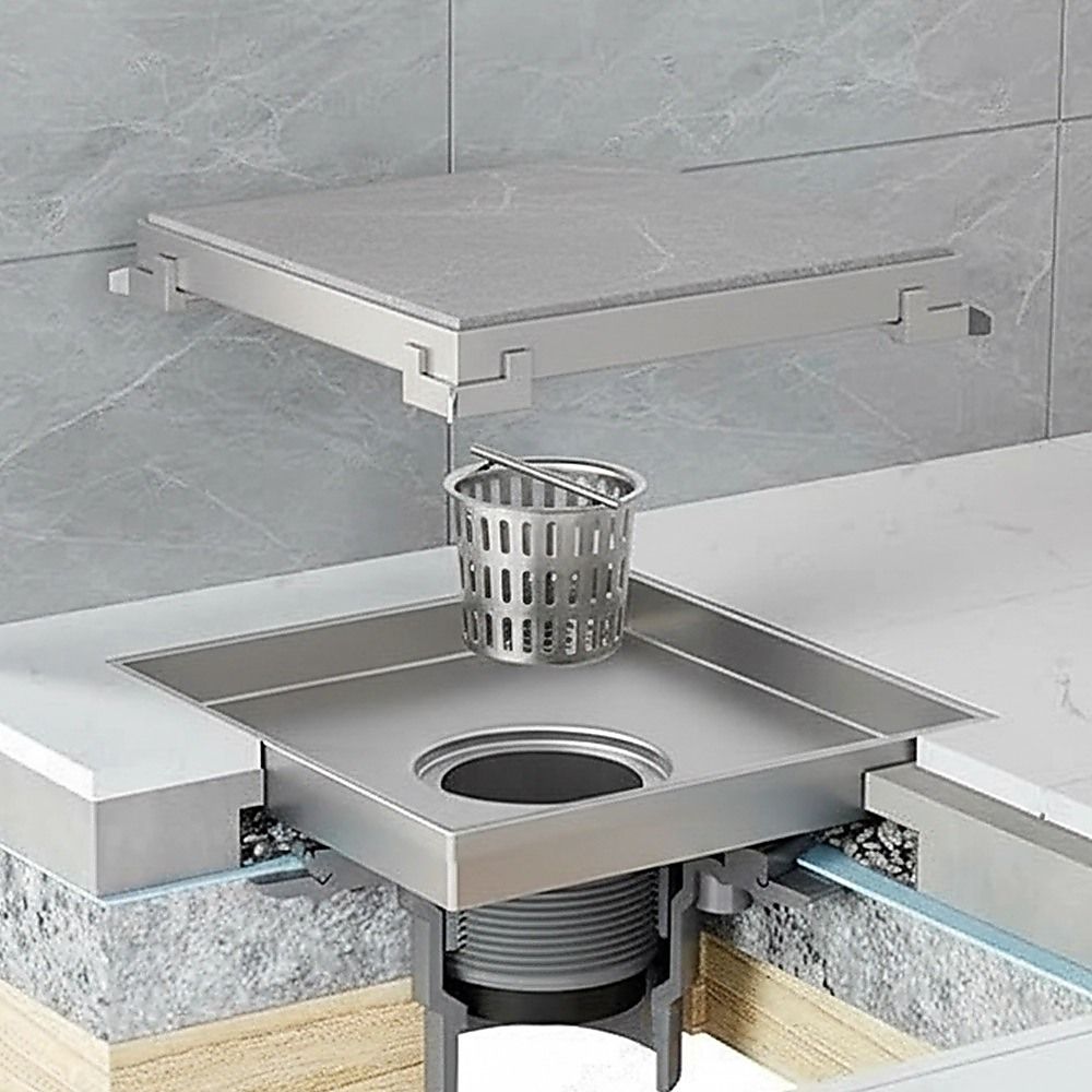 10x10cm Square Shower Drain with Removable Tile Insert Grate – Stainless steel 304SS, CUPC Certified for Modern Bathrooms