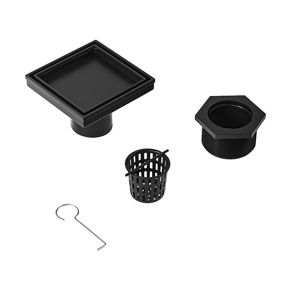 10x10cm Square Shower Drain with Removable Tile Insert Grate – Matte Black 304SS, CUPC Certified for Modern Bathrooms