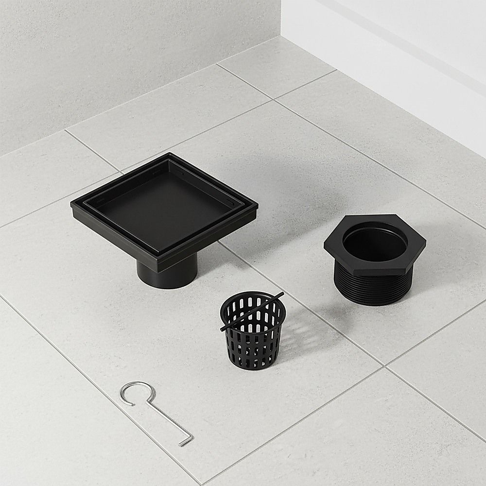 10x10cm Square Shower Drain with Removable Tile Insert Grate – Matte Black 304SS, CUPC Certified for Modern Bathrooms