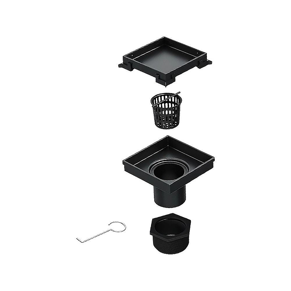 10x10cm Square Shower Drain with Removable Tile Insert Grate – Matte Black 304SS, CUPC Certified for Modern Bathrooms