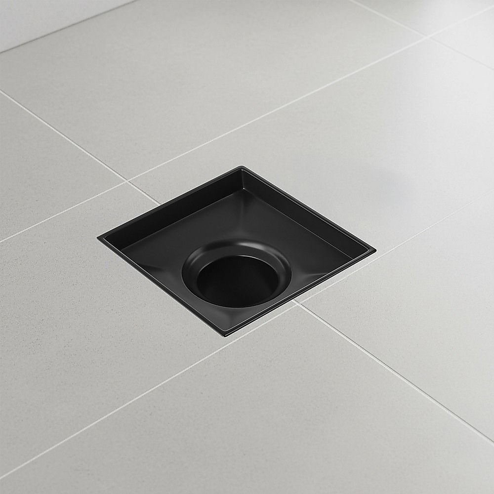 10x10cm Square Shower Drain with Removable Tile Insert Grate – Matte Black 304SS, CUPC Certified for Modern Bathrooms