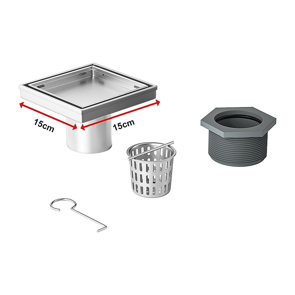 15x15cm Square Shower Drain with Removable Tile Insert Grate – Stainless steel 304SS, CUPC Certified for Modern Bathrooms