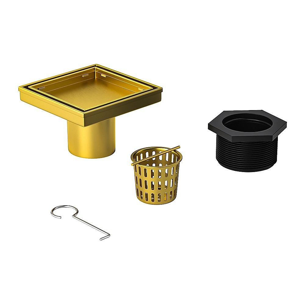15x15cm Square Shower Drain with Removable Tile Insert Grate – Brushed Gold 304SS, CUPC Certified for Modern Bathrooms