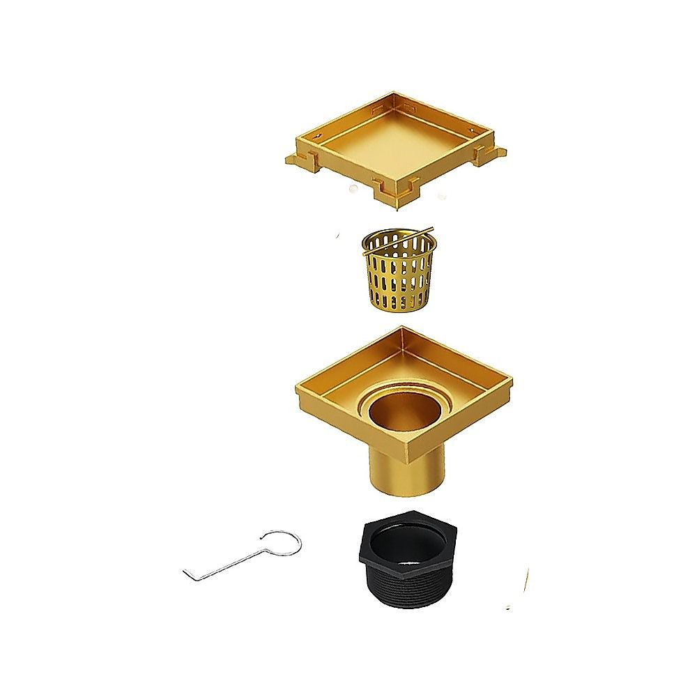 15x15cm Square Shower Drain with Removable Tile Insert Grate – Brushed Gold 304SS, CUPC Certified for Modern Bathrooms