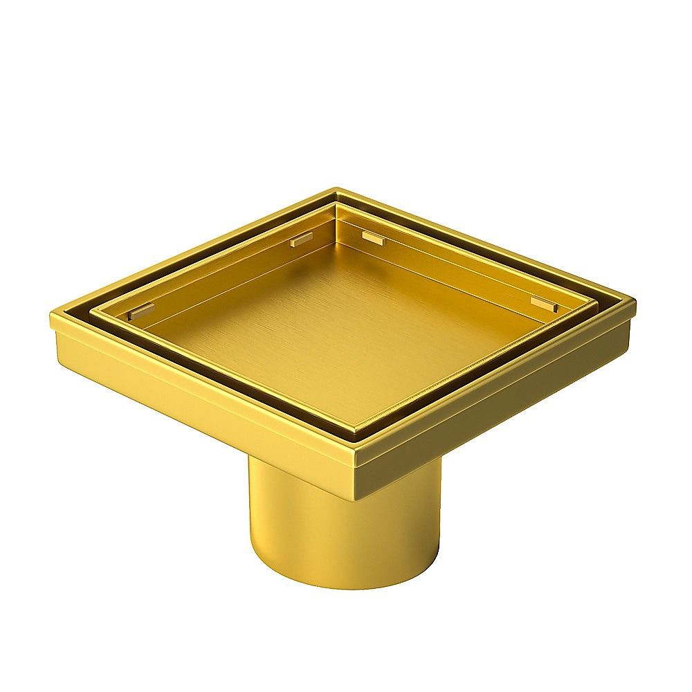 15x15cm Square Shower Drain with Removable Tile Insert Grate – Brushed Gold 304SS, CUPC Certified for Modern Bathrooms
