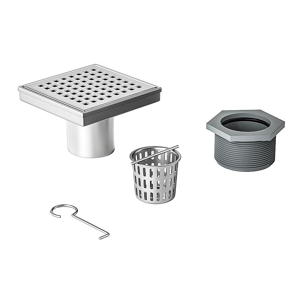10x10cm Square Shower Drain with Grid Pattern Grate – 304 Stainless Steel, CUPC Certified with Hair Strainer
