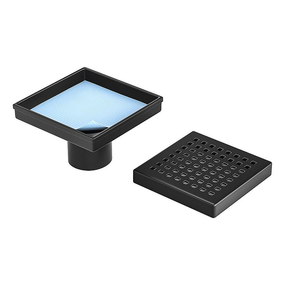 15x15cm Square Shower Drain with Grid Pattern Grate – Matte Black 304SS, CUPC Certified with Hair Strainer