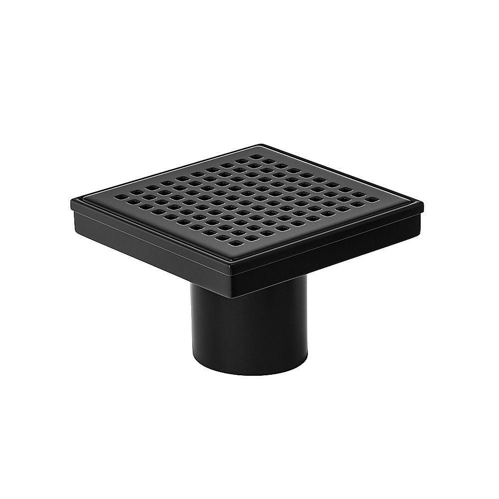 15x15cm Square Shower Drain with Grid Pattern Grate – Matte Black 304SS, CUPC Certified with Hair Strainer