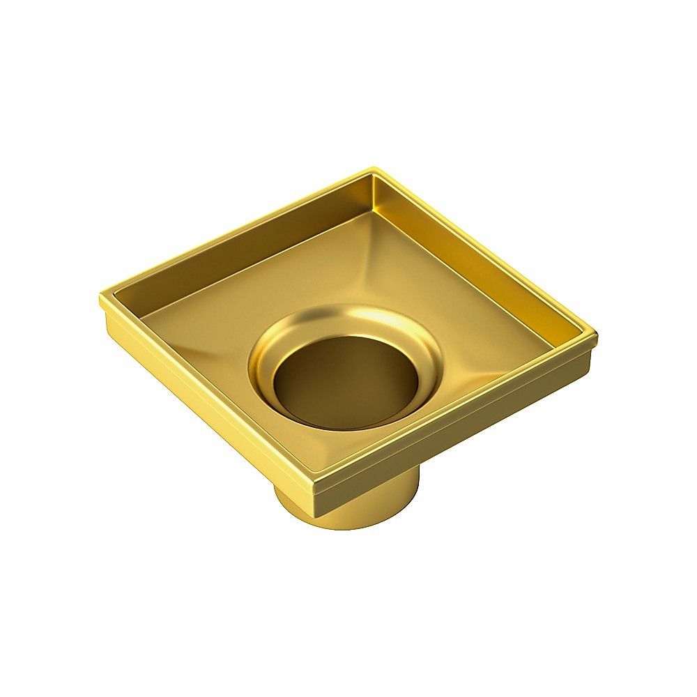 15x15cm Square Shower Drain with Grid Pattern Grate – Brushed Gold 304SS, CUPC Certified with Hair Strainer