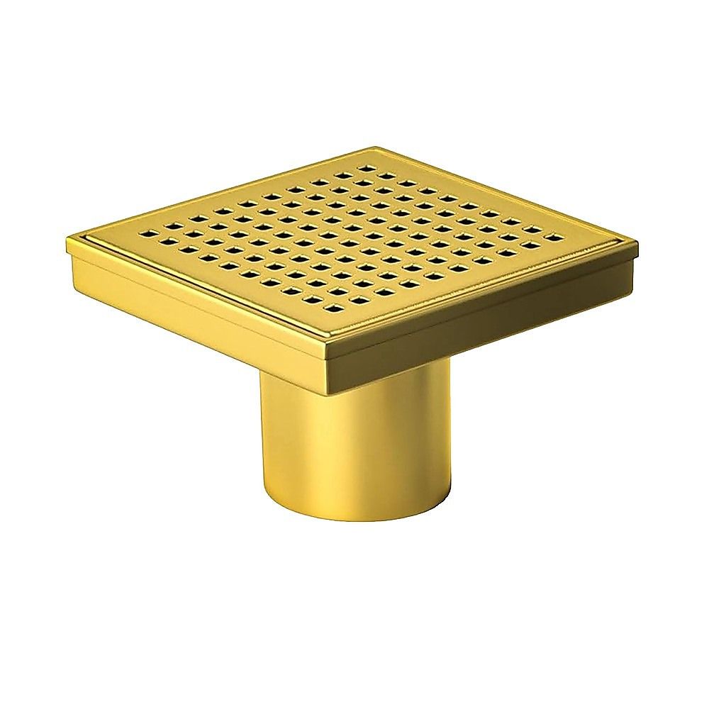 15x15cm Square Shower Drain with Grid Pattern Grate – Brushed Gold 304SS, CUPC Certified with Hair Strainer