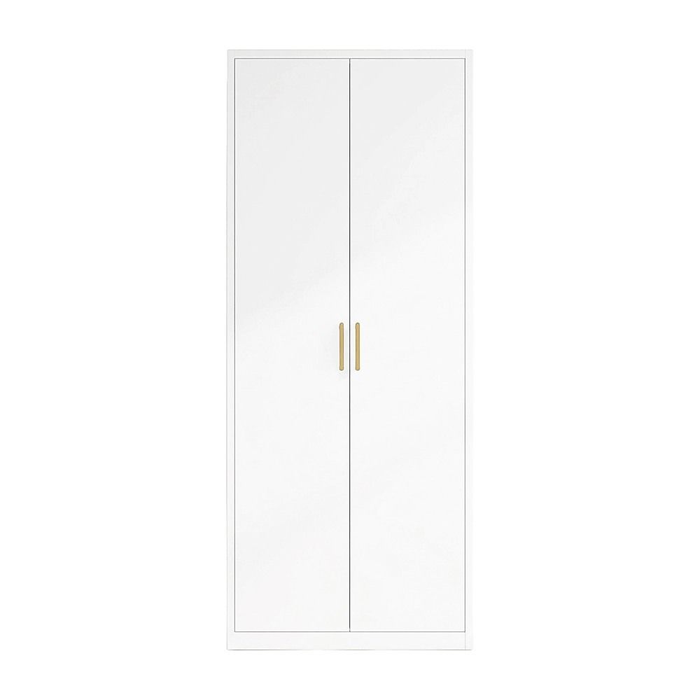 80x200cm 2-Door White Steel Hanging Wardrobe with Gold Handle Storage Cabinet