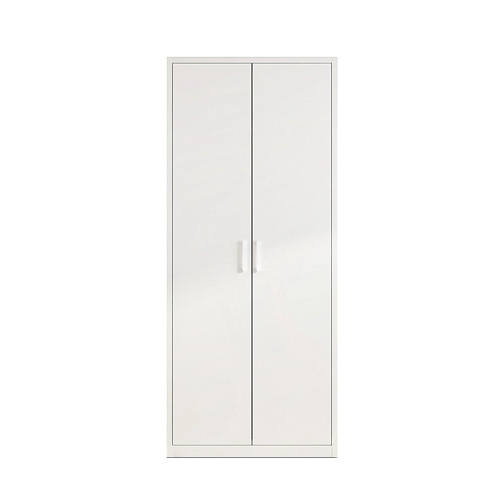 80x200cm 2-Door White Steel Hanging Wardrobe with White Handle Storage Cabinet