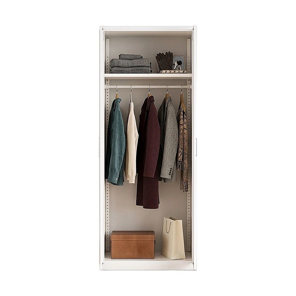 80x200cm 2-Door White Steel Hanging Wardrobe with White Handle Storage Cabinet