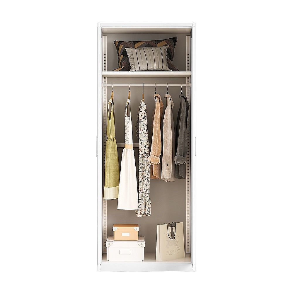 80x200cm 2-Door White Steel Hanging Wardrobe with White Handle Storage Cabinet