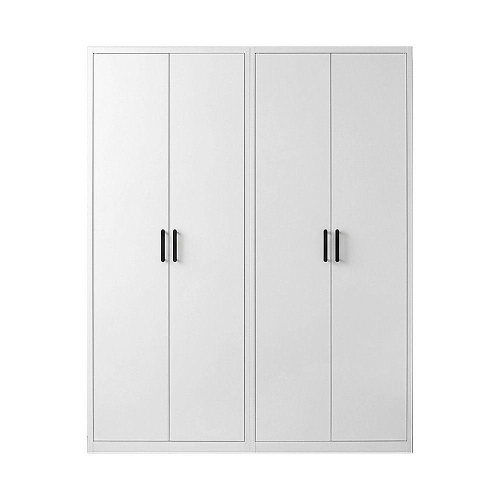 160x200cm 4-Door White Steel Hanging Wardrobe with Black Handle Storage Cabinet
