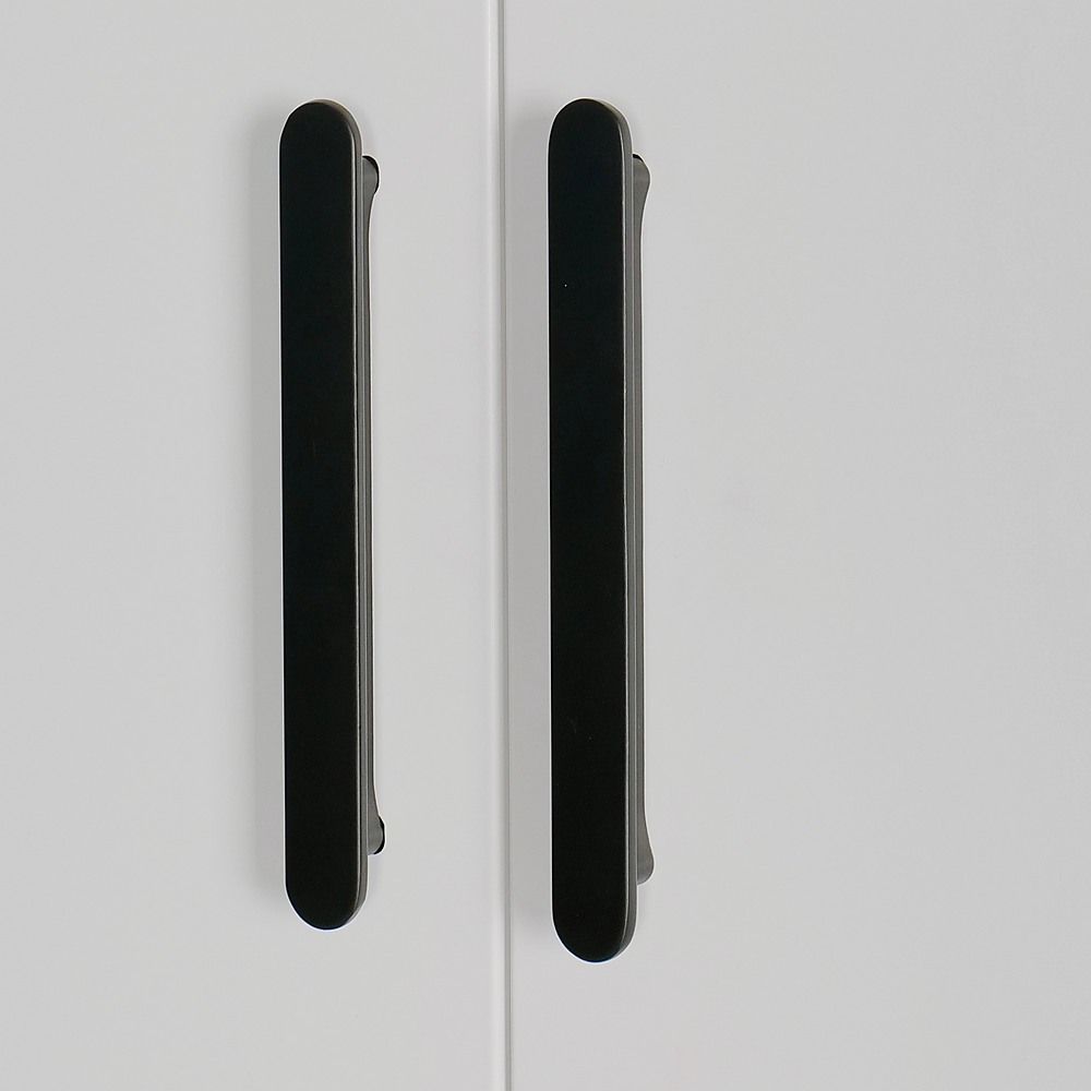 160x200cm 4-Door White Steel Hanging Wardrobe with Black Handle Storage Cabinet