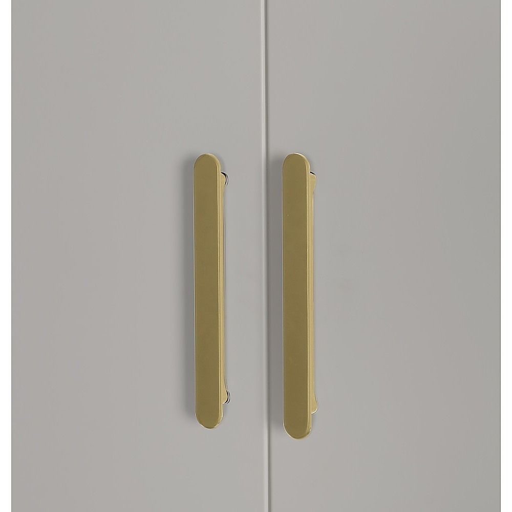 160x200cm 4-Door White Steel Hanging Wardrobe with Gold Handle Storage Cabinet
