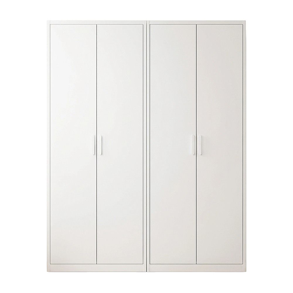 160x200cm 4-Door White Steel Hanging Wardrobe with White Handle Storage Cabinet