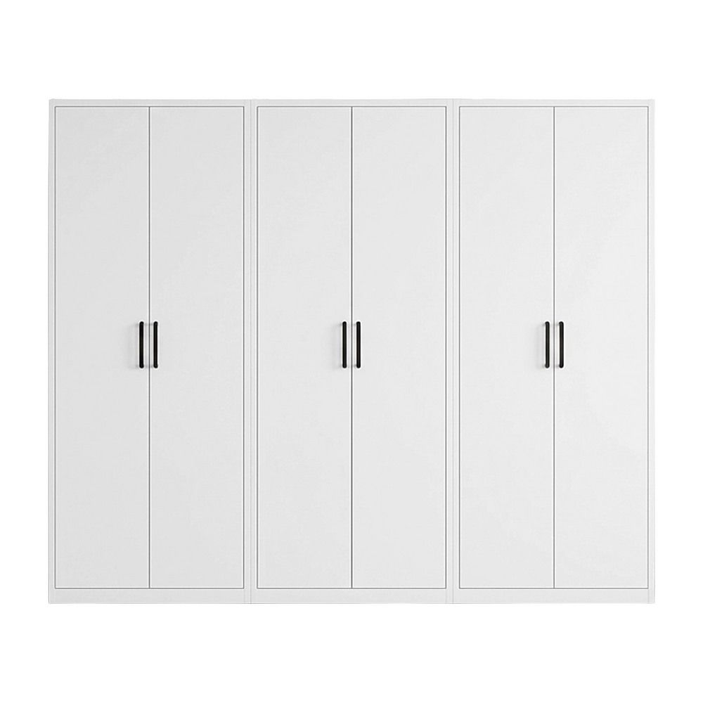 240x200cm 6-Door White Steel Hanging Wardrobe with Black Handle Storage Cabinet