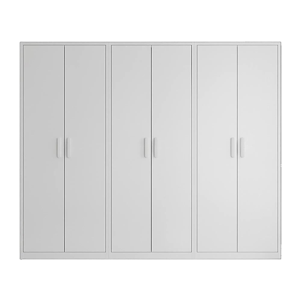 240x200cm 6-Door White Steel Hanging Wardrobe with White Handle Storage Cabinet