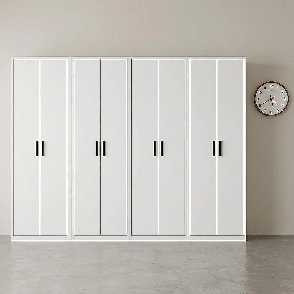 320x200cm 8-Door White Steel Hanging Wardrobe with Black Handle Storage Cabinet