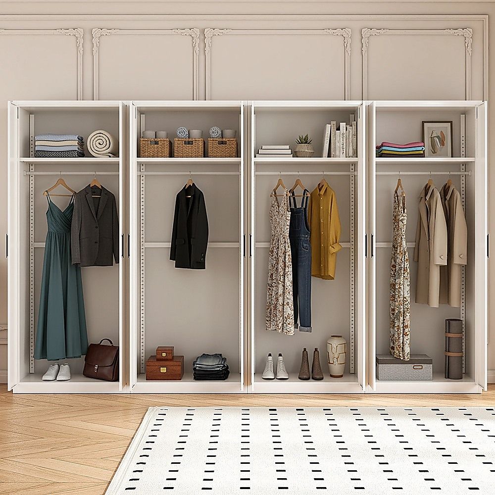 320x200cm 8-Door White Steel Hanging Wardrobe with Black Handle Storage Cabinet