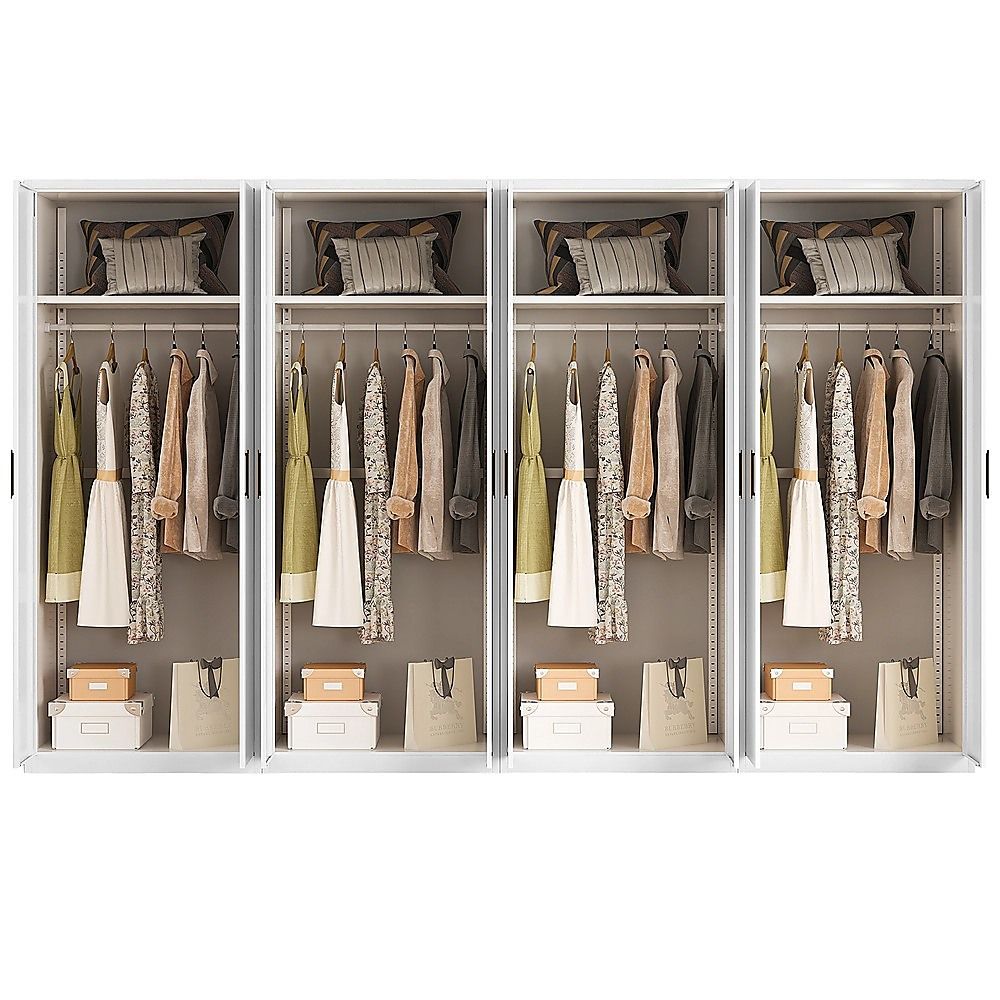 320x200cm 8-Door White Steel Hanging Wardrobe with Black Handle Storage Cabinet