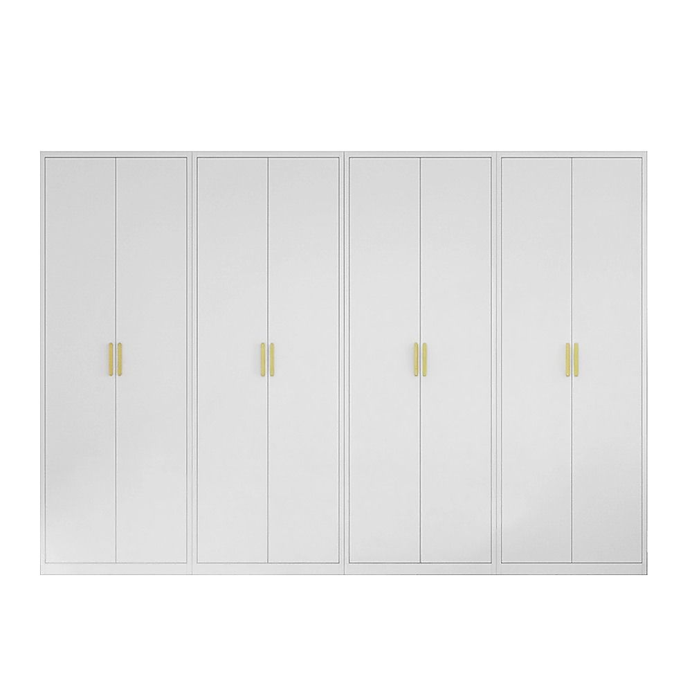 320x200cm 8-Door White Steel Hanging Wardrobe with Gold Handle Storage Cabinet