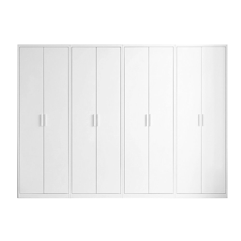 320x200cm 8-Door White Steel Hanging Wardrobe with White Handle Storage Cabinet