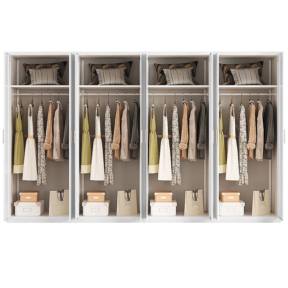 320x200cm 8-Door White Steel Hanging Wardrobe with White Handle Storage Cabinet