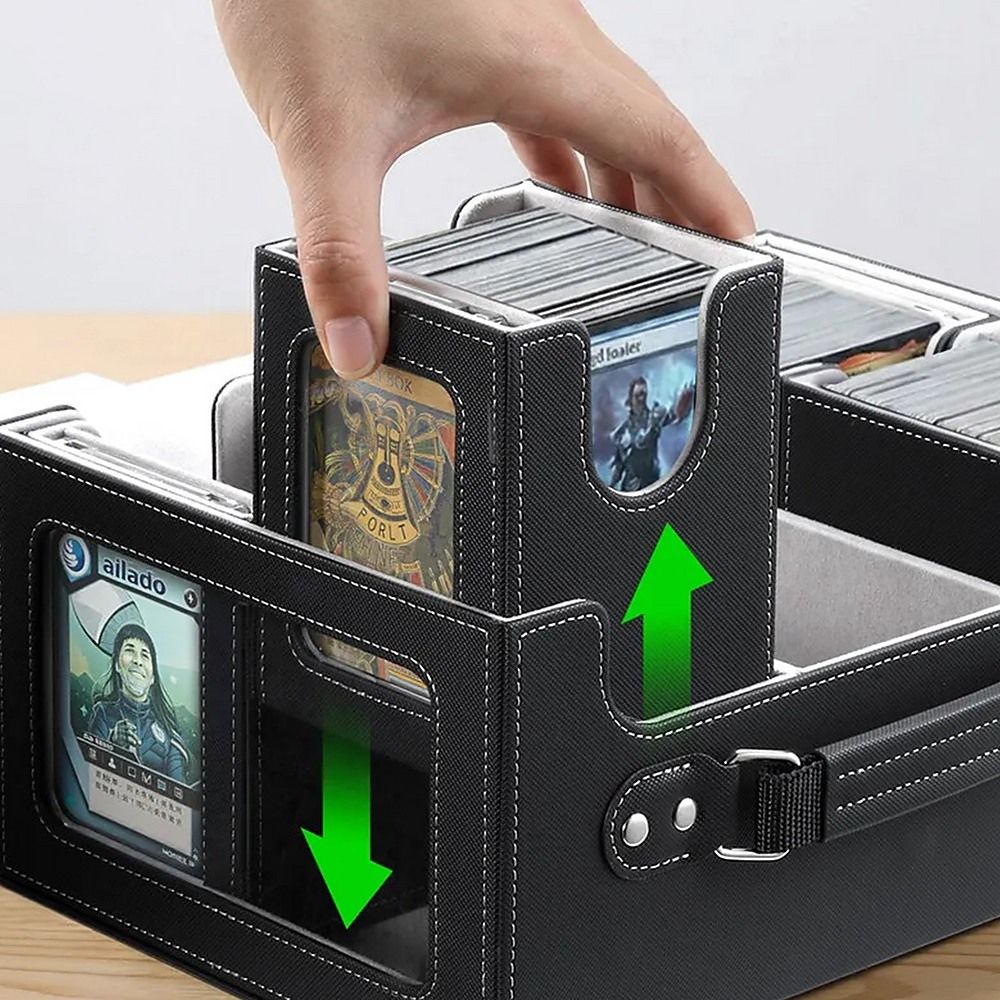 Trading Card Storage Box 3 Row TCG Organiser Magnetic Leather Case with Dividers for MTG Pokemon YuGiOh Cards