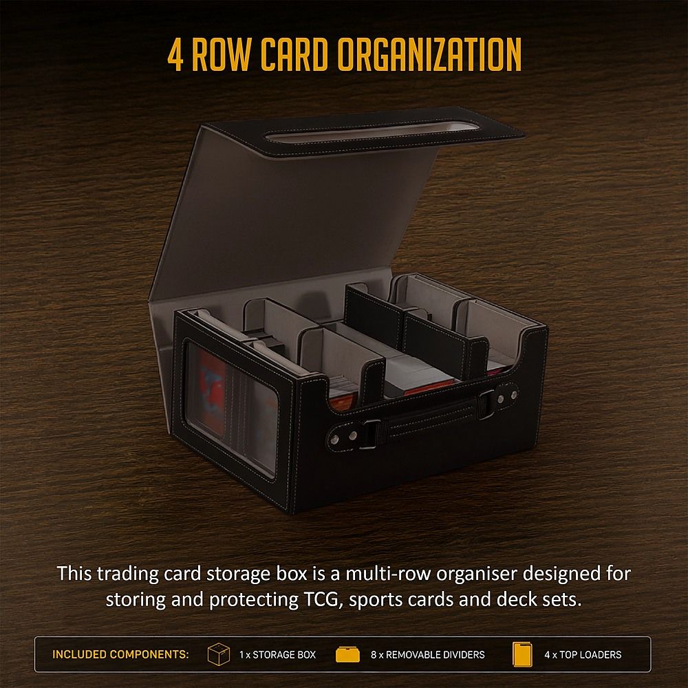 Trading Card Storage Box 3 Row TCG Organiser Magnetic Leather Case with Dividers for MTG Pokemon YuGiOh Cards