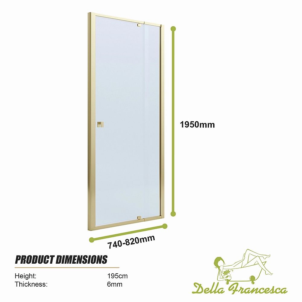 Semi-Frameless Shower Screen – Gold, Front: 74 82 x195cm, No Side Return
