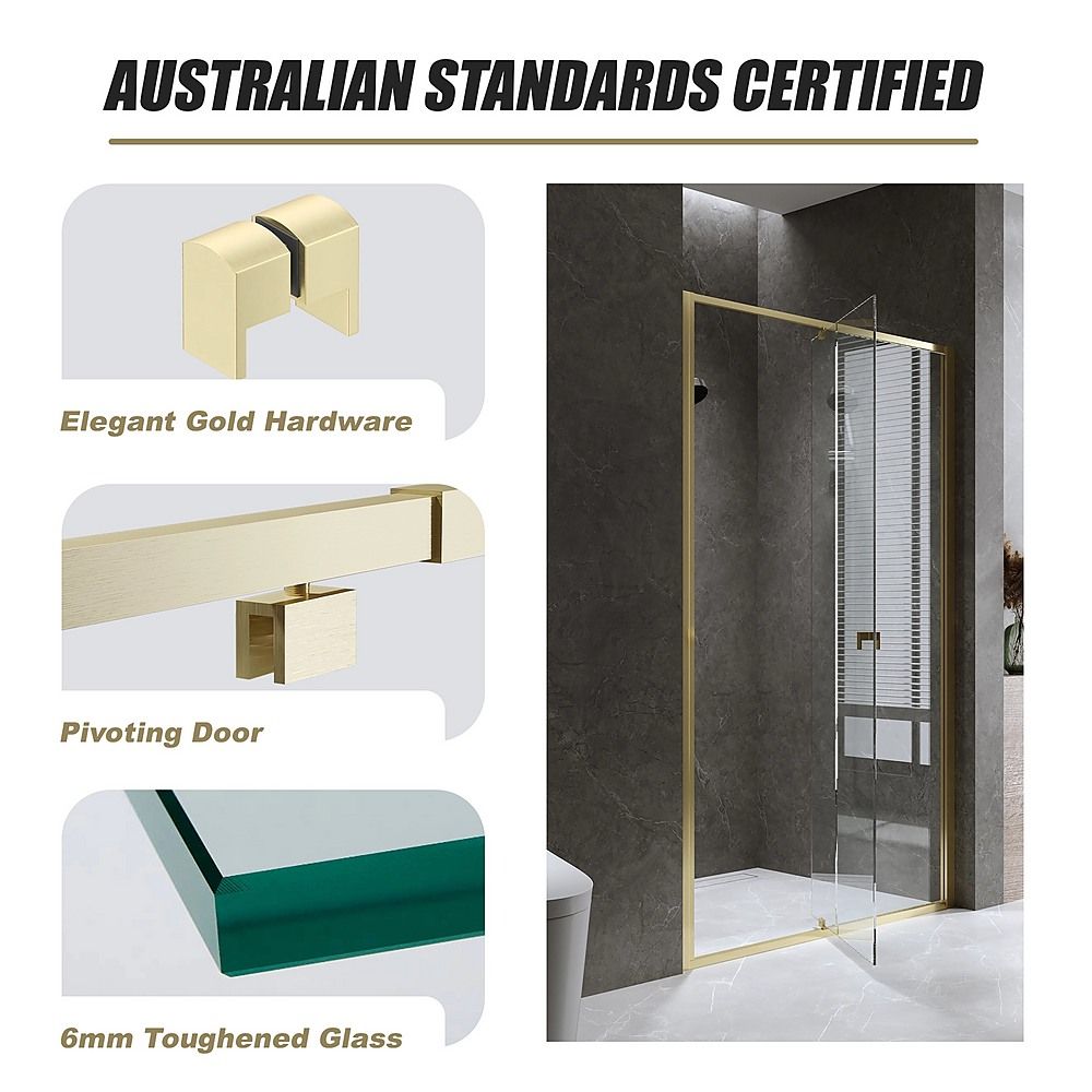 Semi-Frameless Shower Screen – Gold, Front: 98 106 x195cm, No Side Return