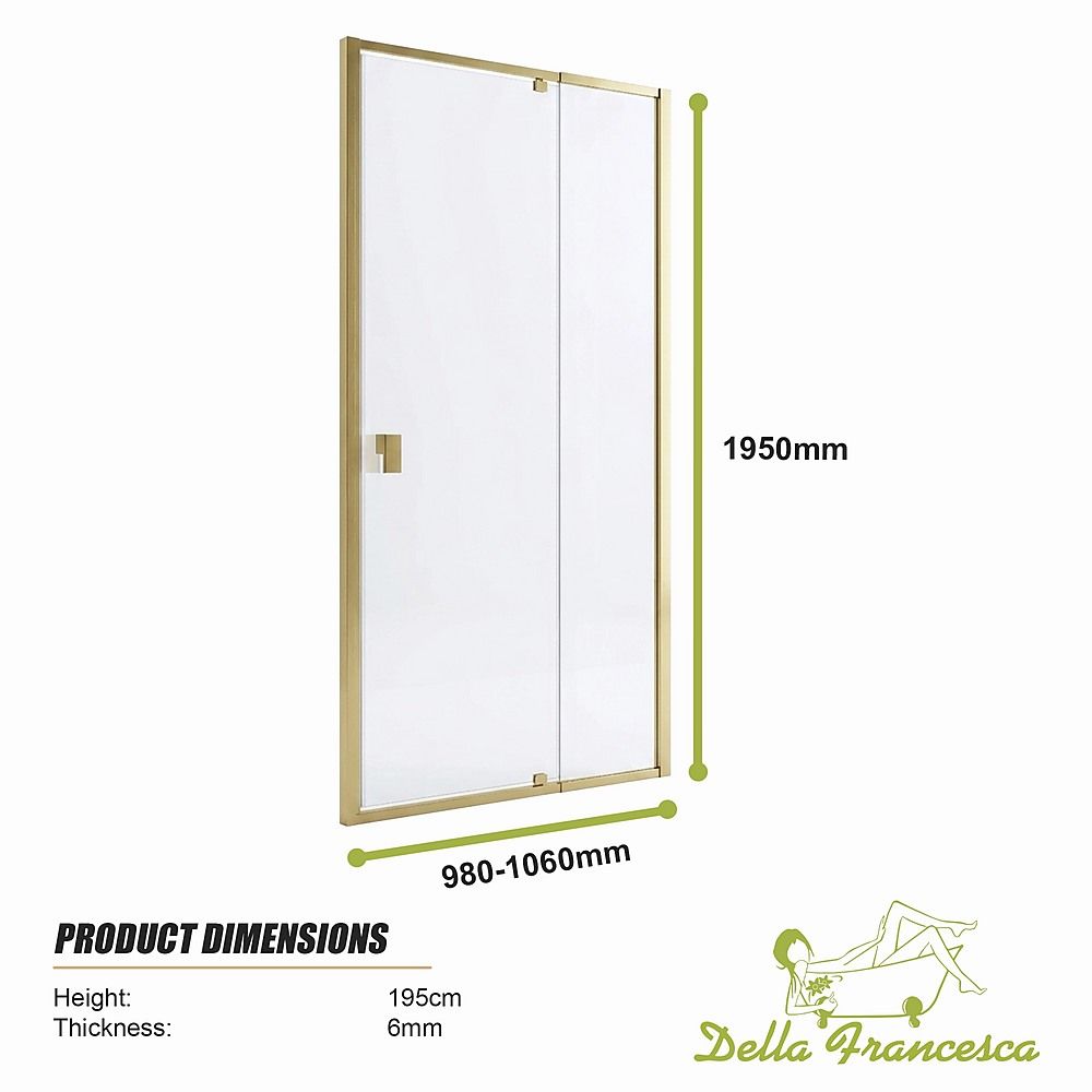 Semi-Frameless Shower Screen – Gold, Front: 98 106 x195cm, No Side Return