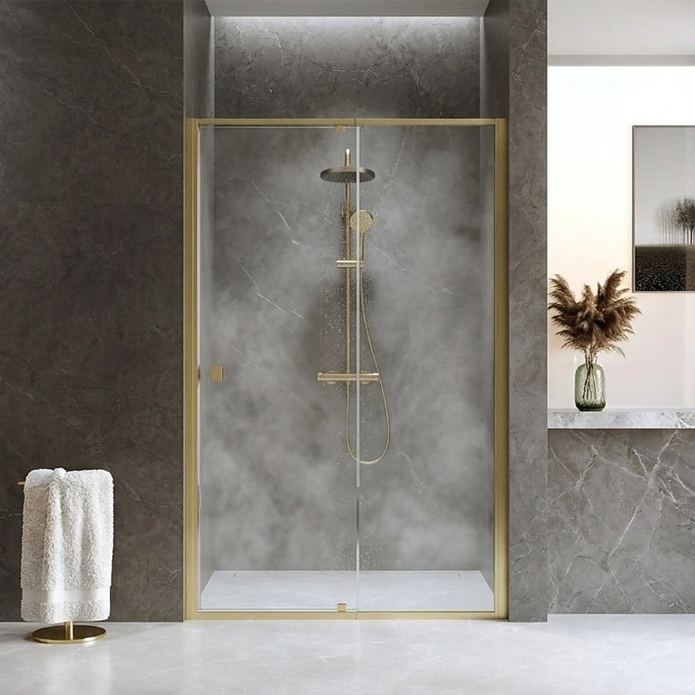 Semi-Frameless Shower Screen – Gold, Front: 114 122 x195cm, No Side Return