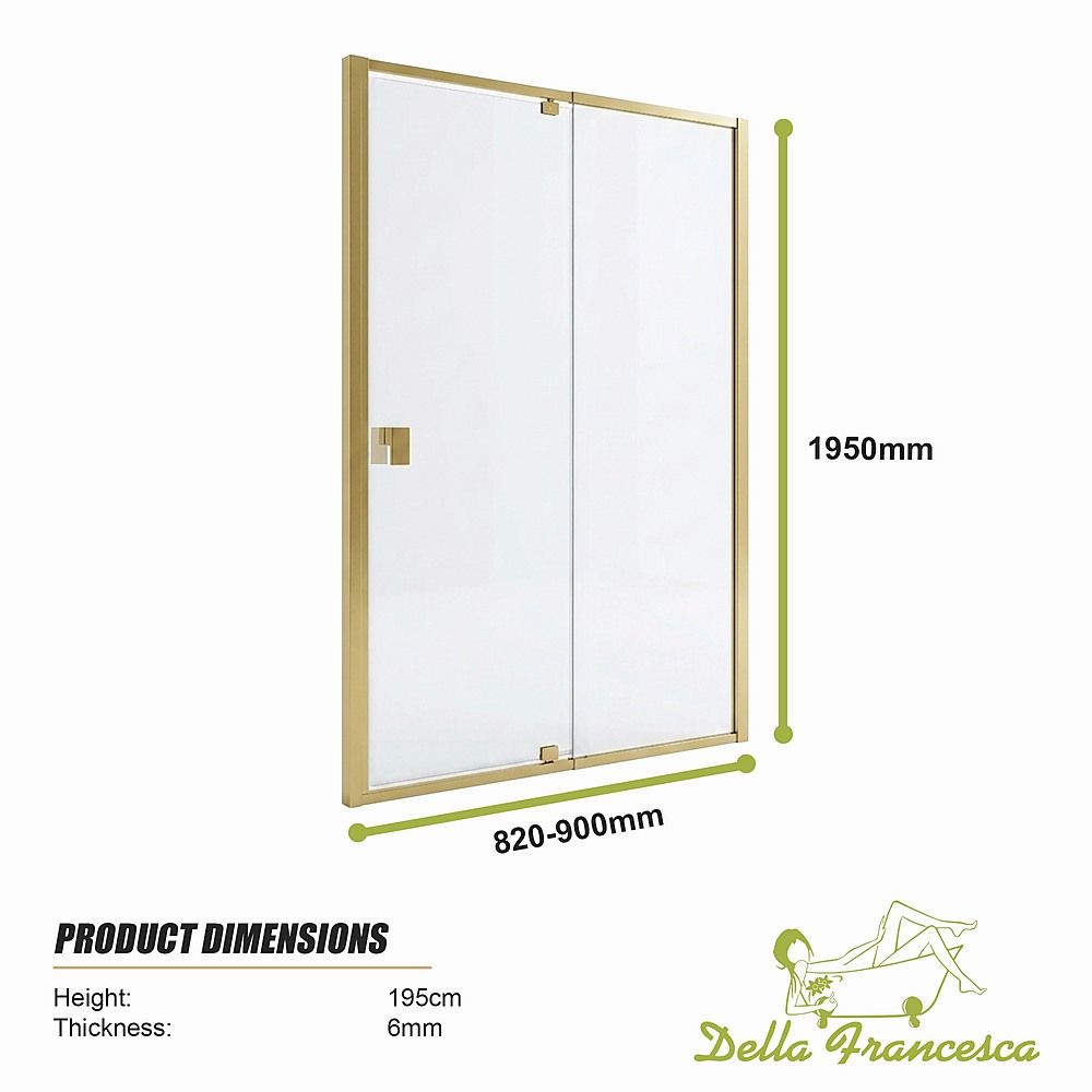 Semi-Frameless Shower Screen – Gold, Front: 114 122 x195cm, No Side Return