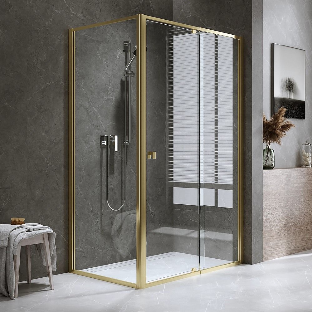 Semi-Frameless Shower Screen – Gold, Front: 114 122 x195cm, Side: 89 92 x195cm