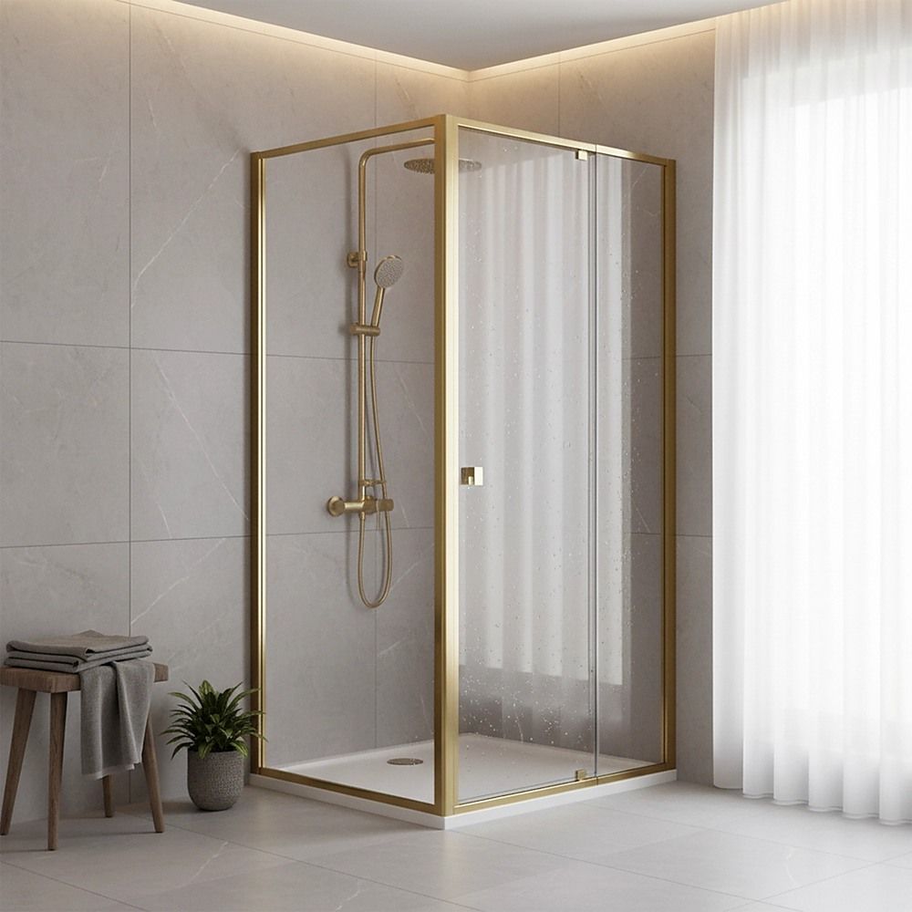 Semi-Frameless Shower Screen – Gold, Front: 114 122 x195cm, Side: 89 92 x195cm