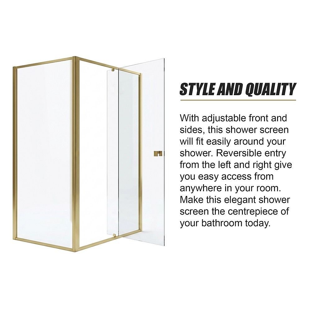 Semi-Frameless Shower Screen – Gold, Front: 114 122 x195cm, Side: 89 92 x195cm