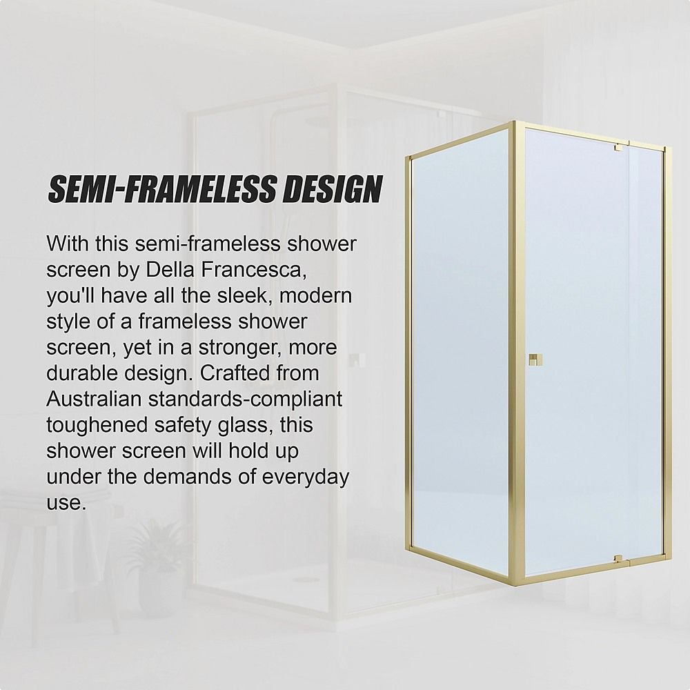 Semi-Frameless Shower Screen – Gold, Front: 114 122 x195cm, Side: 89 92 x195cm