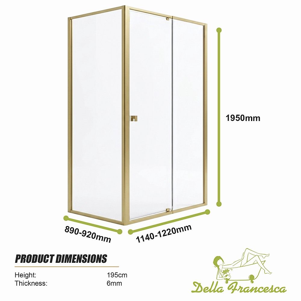 Semi-Frameless Shower Screen – Gold, Front: 114 122 x195cm, Side: 89 92 x195cm