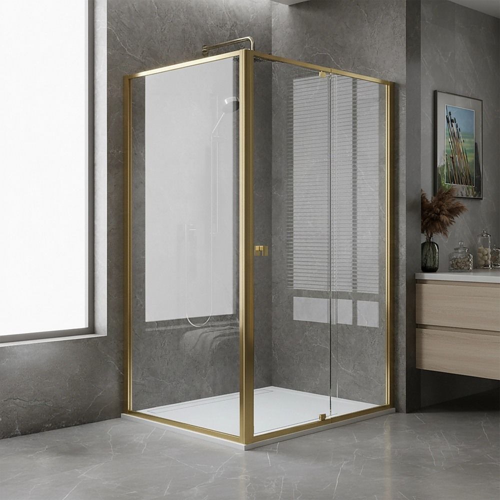 Semi-Frameless Shower Screen – Gold, Front: 114 122 x195cm, Side: 98 101 x195cm