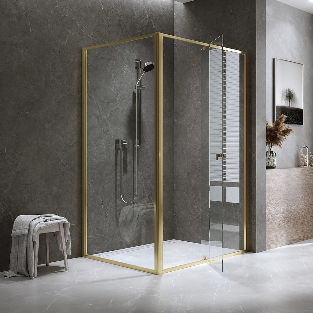 Semi-Frameless Shower Screen – Gold, Front: 114 122 x195cm, Side: 98 101 x195cm