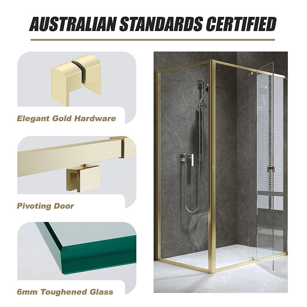 Semi-Frameless Shower Screen – Gold, Front: 114 122 x195cm, Side: 98 101 x195cm